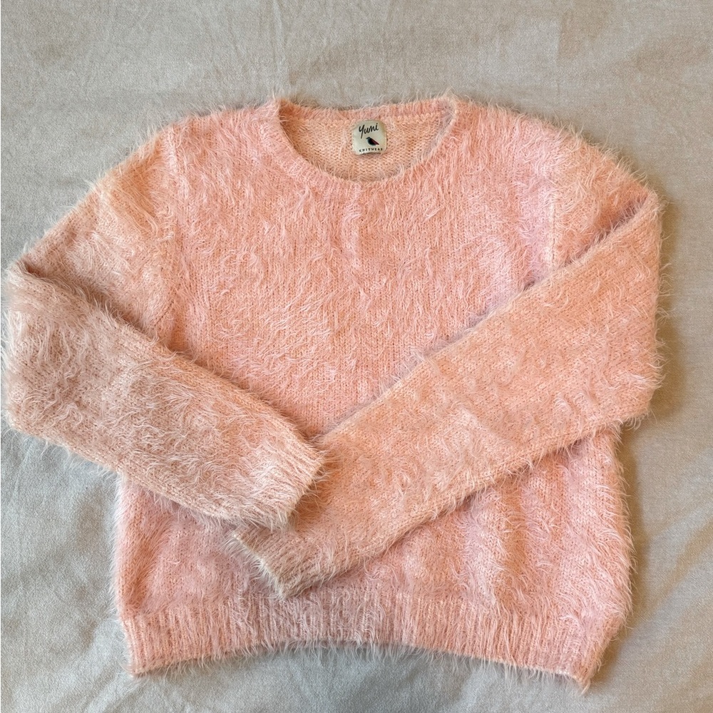 EUC Pink Fuzzy Eyelash Sweater by Yumi Knitwear - Size L/XL